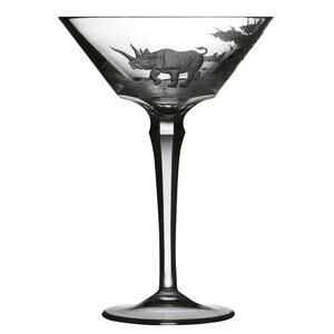 Vintage Varga Clear Crystal Safari Rhino Martini Glass Barware 6.5" Tall